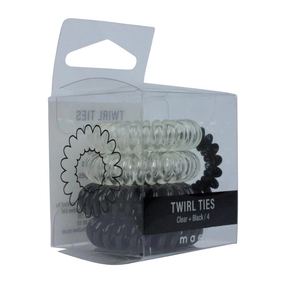 Adorn by Mae Twirl Ties Boxed 2x Clear & 2 x Black