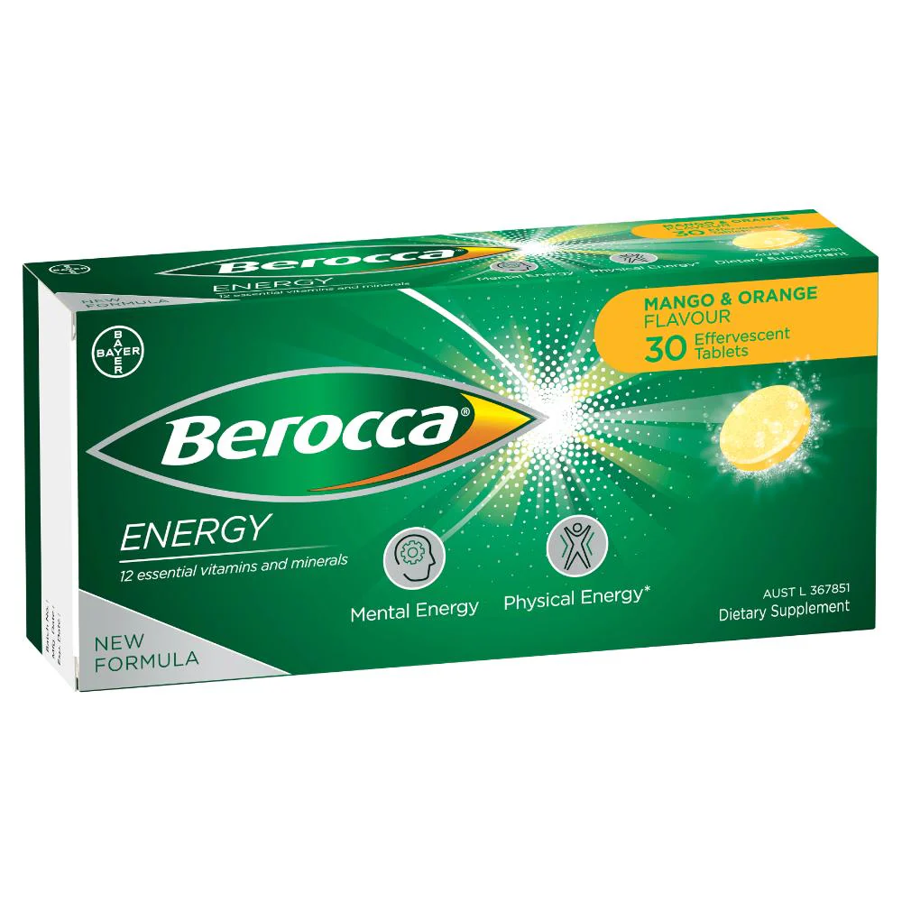Berocca Energy Mango & Orange Effervescent Tablets 30s