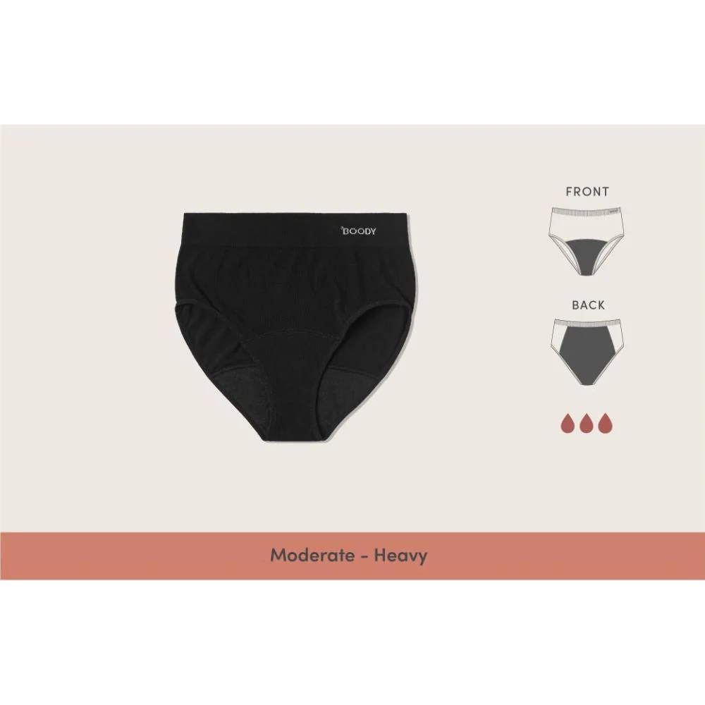 Boody Womens Period Full Brief Moderate - Heavy S Black - Image 3