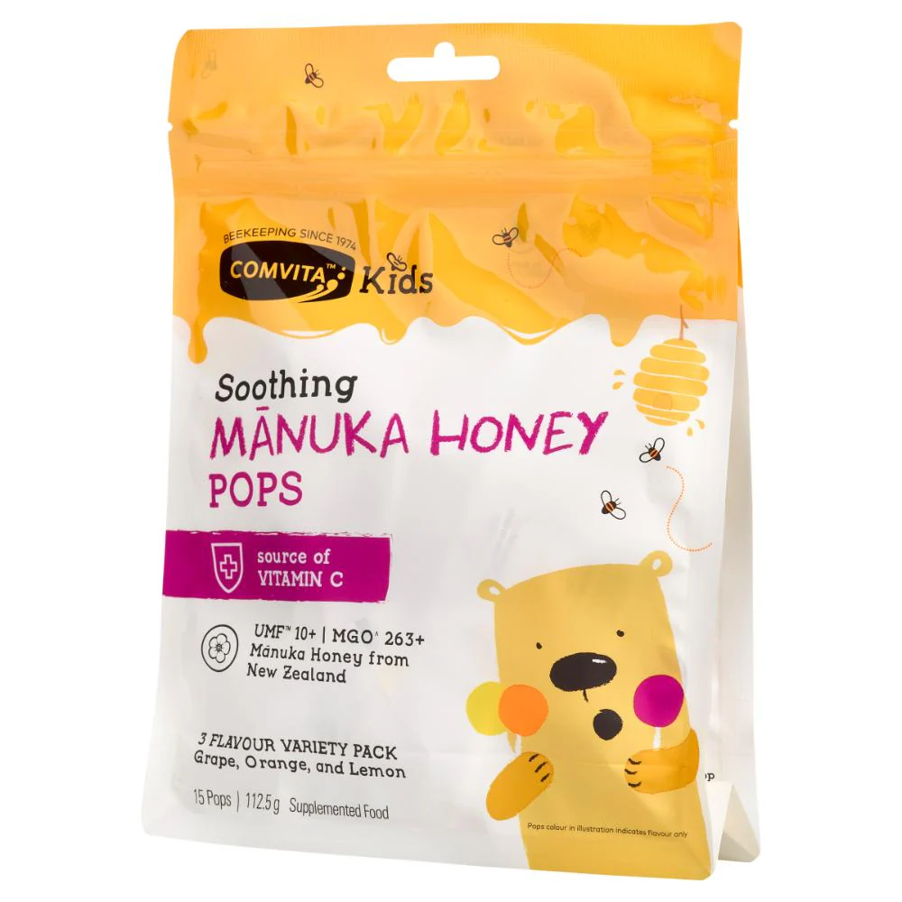 Comvita Kids UMF 10+ Manuka Honey Soothing Pops (3 flavour 15 variety pack) 15pk - Image 3