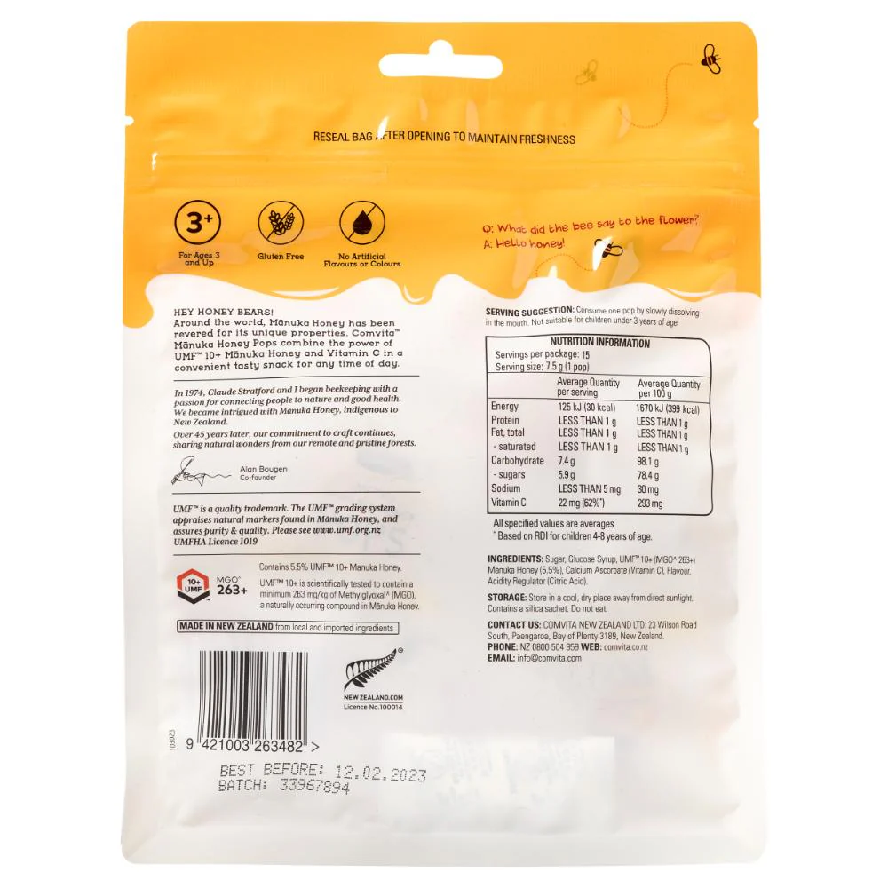 Comvita Kids UMF 10+ Manuka Honey Soothing Pops (3 flavour 15 variety pack) 15pk - Image 6