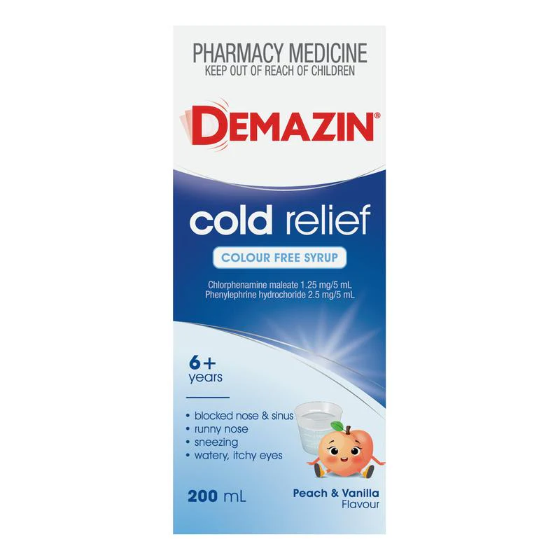 Demazin Cold Relief Colour Free Syrup Vanilla/Peach 200ml - Image 3