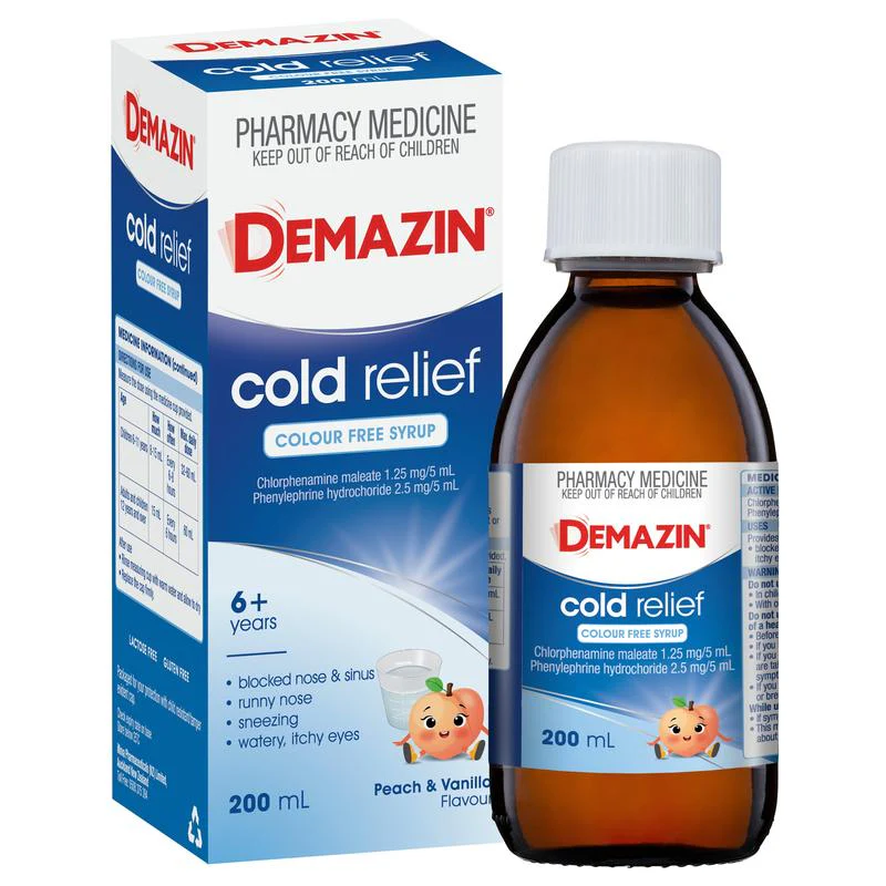 Demazin Cold Relief Colour Free Syrup Vanilla/Peach 200ml - Image 6