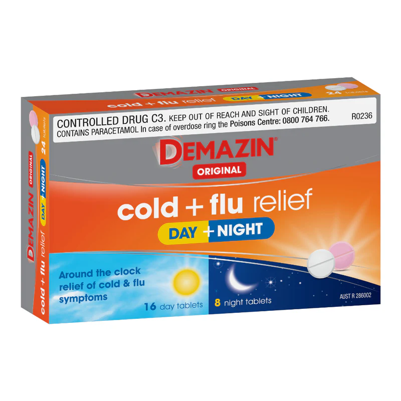 Demazin Original Cold + Flu Relief Day + Night Tablets 24s - PHARMACIST ONLY - Image 5