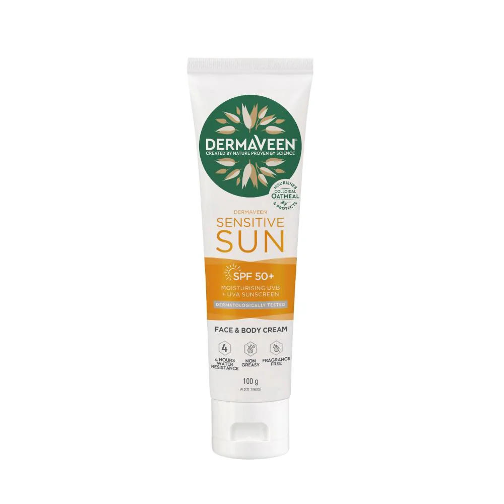 DermaVeen Sensitive Sun SPF50+ Moisturising Face & Body Sunscreen 100g - Image 3