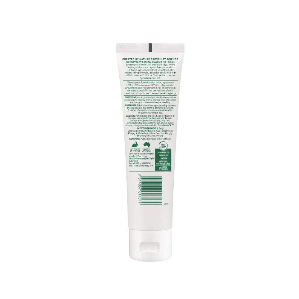 DermaVeen Sensitive Sun SPF50+ Moisturising Face & Body Sunscreen 100g - Image 4