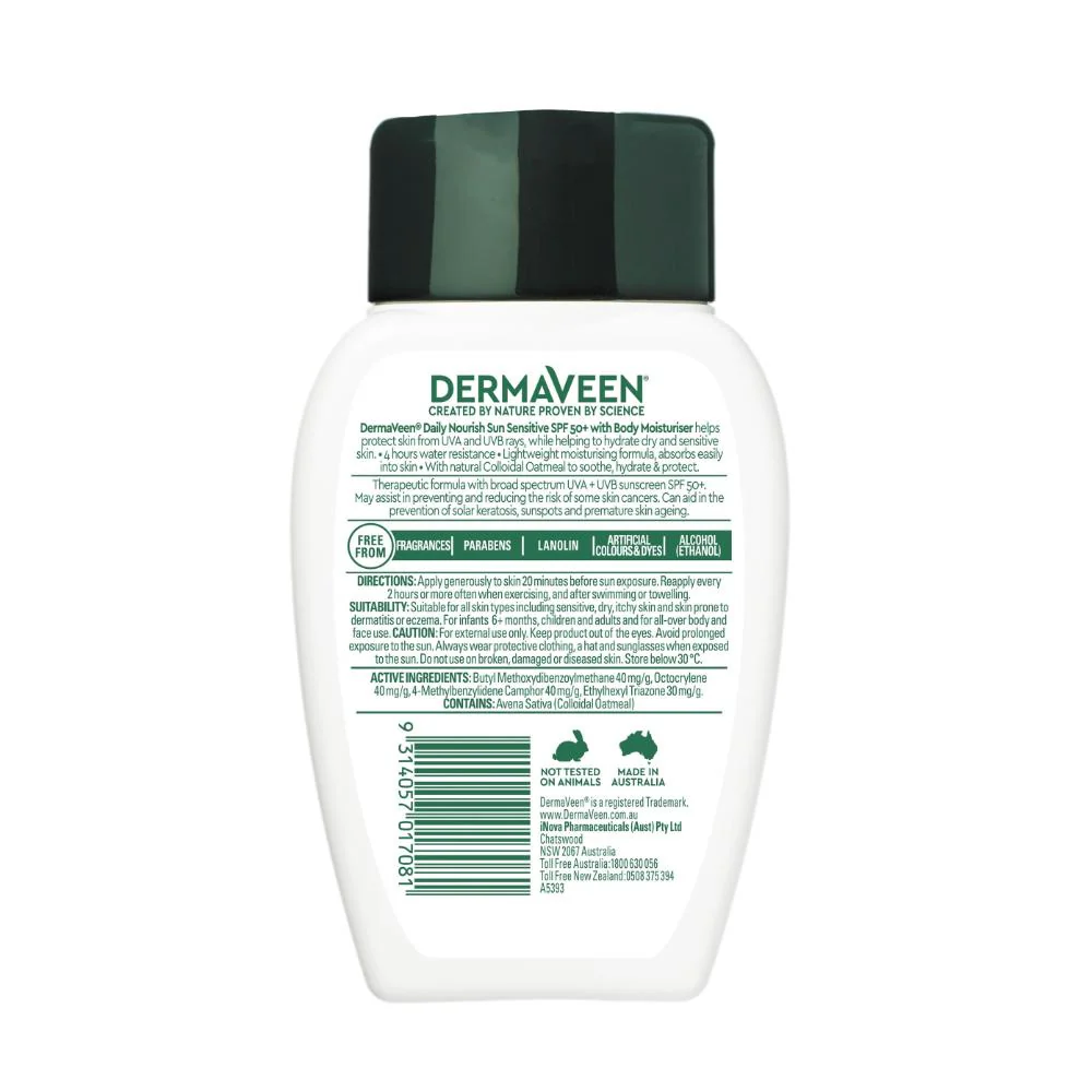 DermaVeen Sensitive Sun SPF50+ Moisturising Face & Body Sunscreen 250g - Image 4