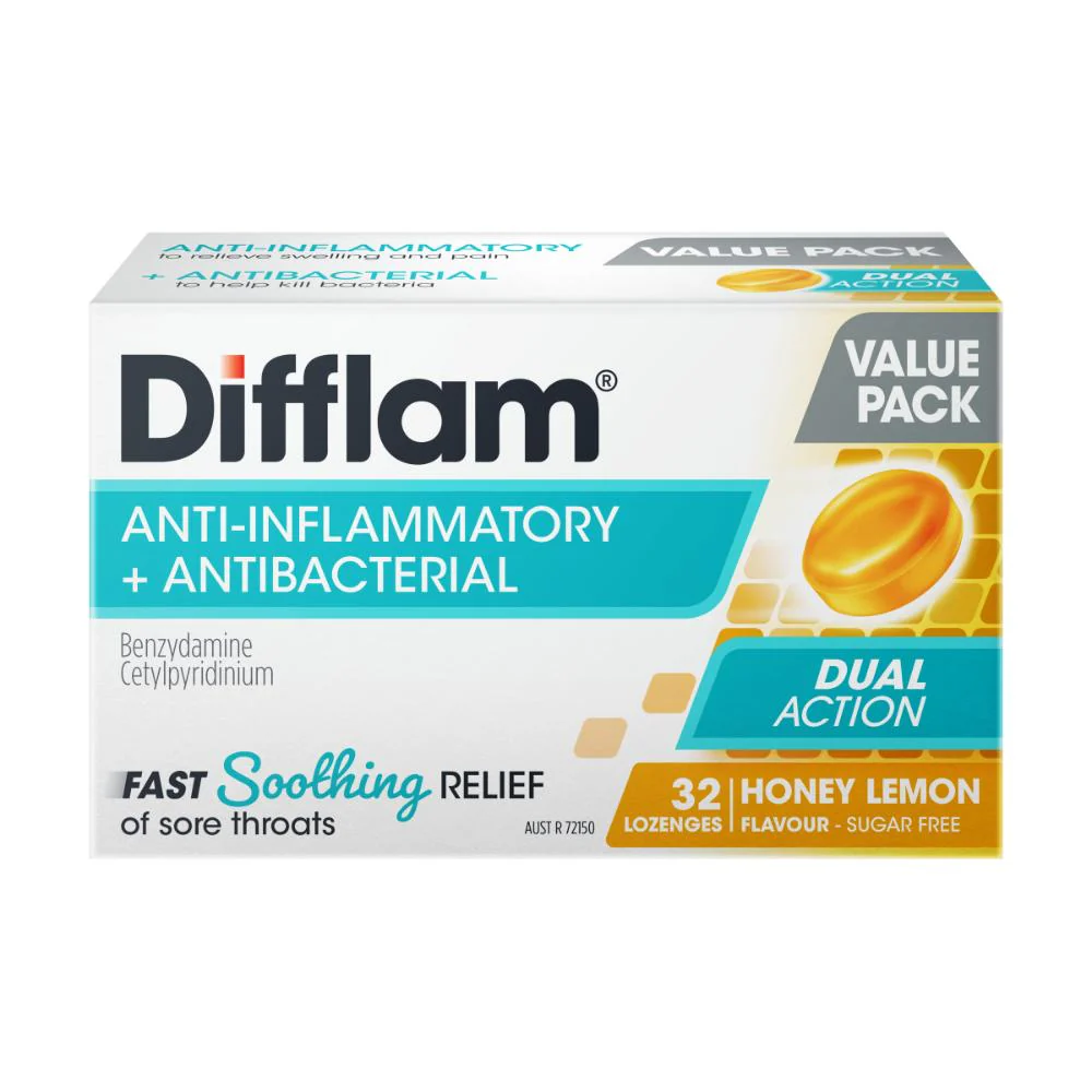 Difflam Anti-Inflammatory + Antibacterial Sore Throat Dual Action Honey Lemon Lozenges 32s - Image 10
