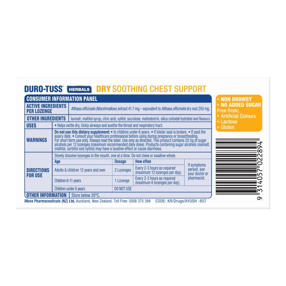 Duro-Tuss Herbals Dry Soothing Chest Suppport Lozenge 24s - Image 3