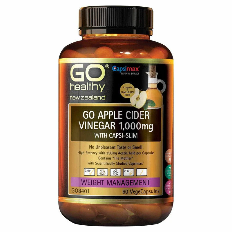 GO Healthy GO Apple Cider Vinegar 1,000mg with Capsi-Slim VegeCapsules 60s - Image 2