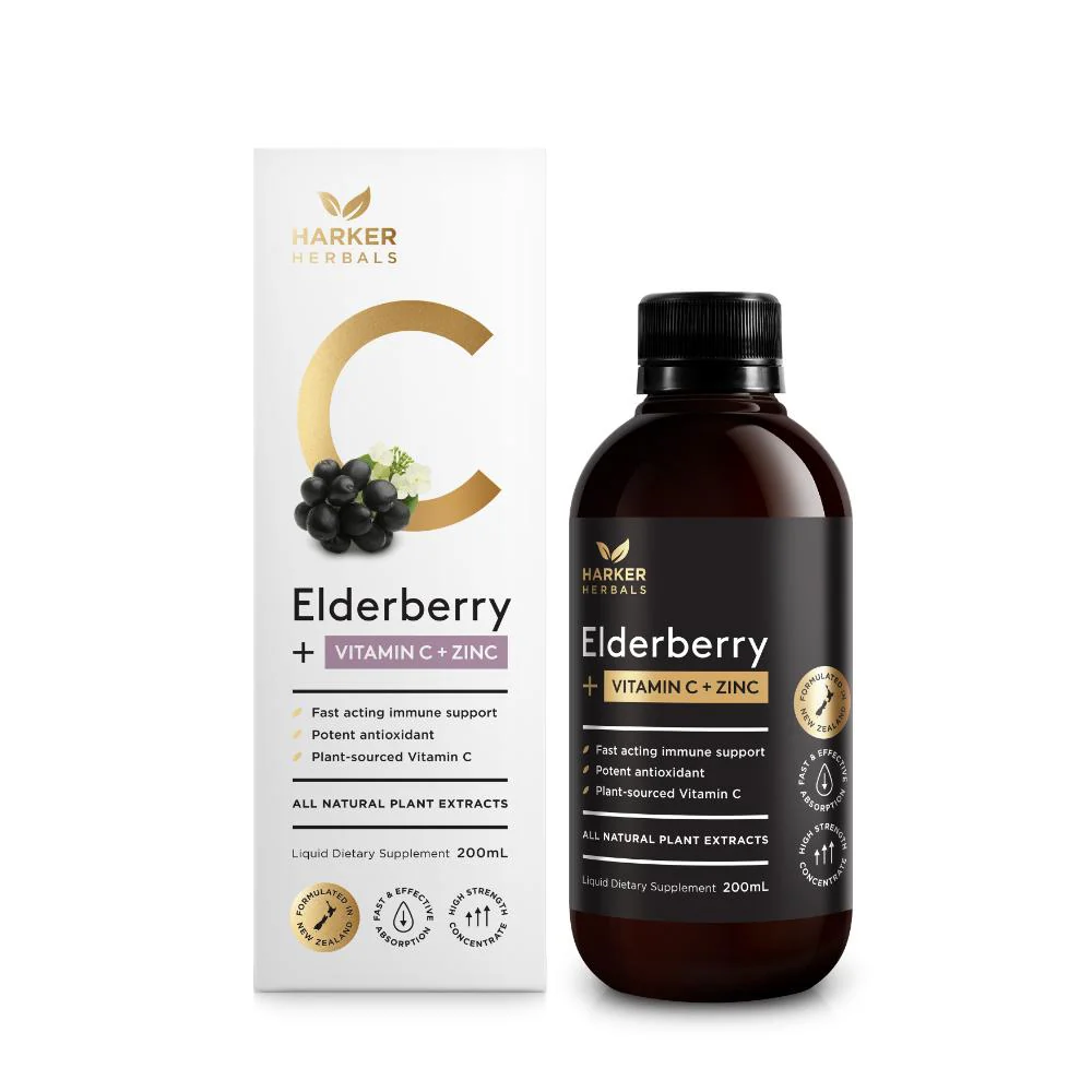 Harker Herbals Elderberry + Vitamin C + Zinc Liquid 200ml