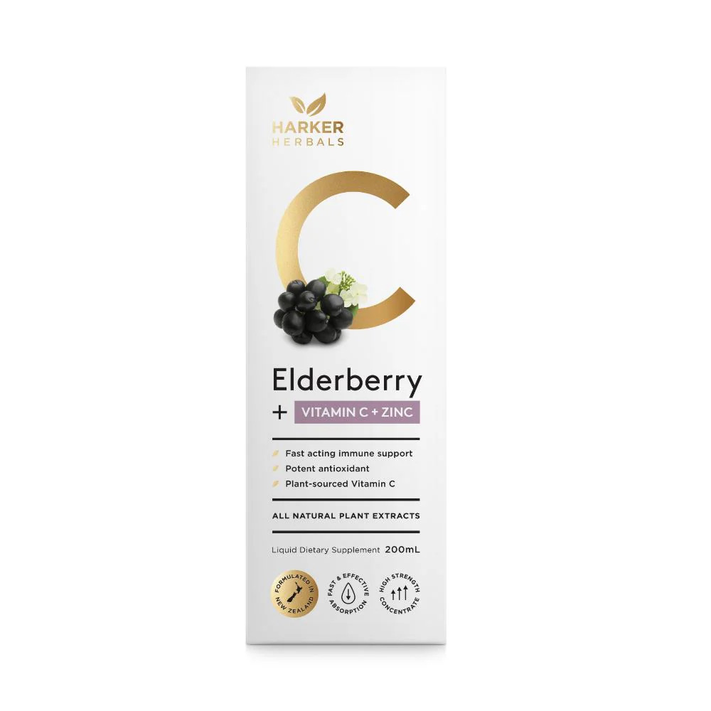 Harker Herbals Elderberry + Vitamin C + Zinc Liquid 200ml - Image 2