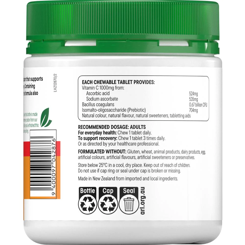 Healtheries Vit C 1000mg + Prebiotics & Probiotics Chewable Tablets (Tropical Flavour) 80s - Image 3
