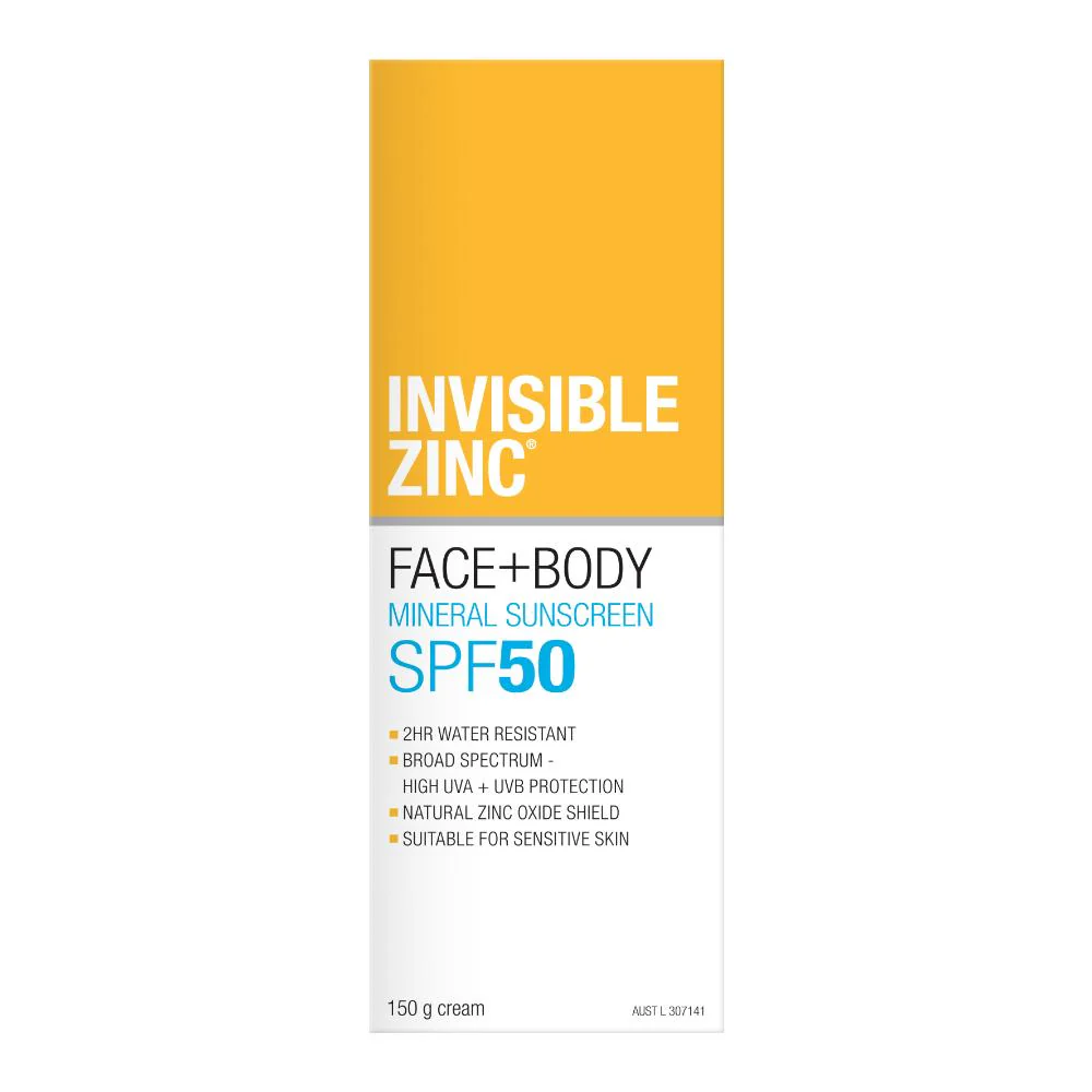Invisible Zinc Face and Body 2hr Water Resistant SPF50 150g