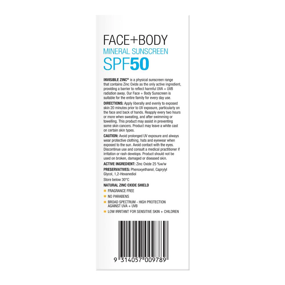 Invisible Zinc Face and Body 2hr Water Resistant SPF50 150g - Image 3