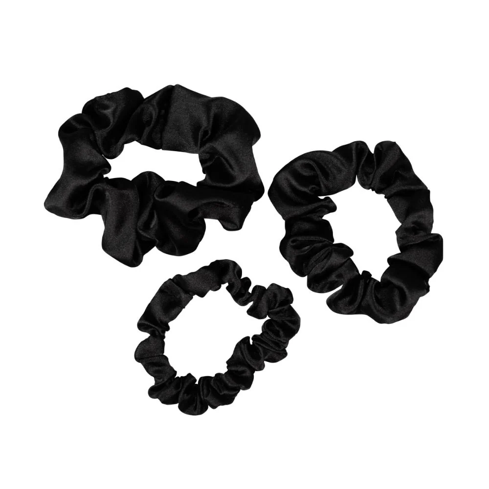 Mae Elastics Scrunchies Satin Black 3pk