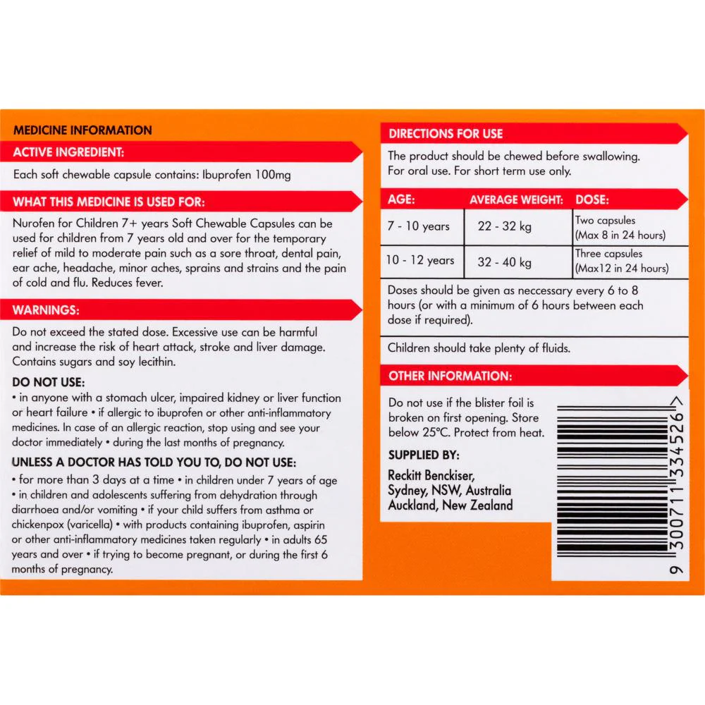 Nurofen FOR CHILDREN 7+YRS CHEWABLE TABS 24s - Image 3