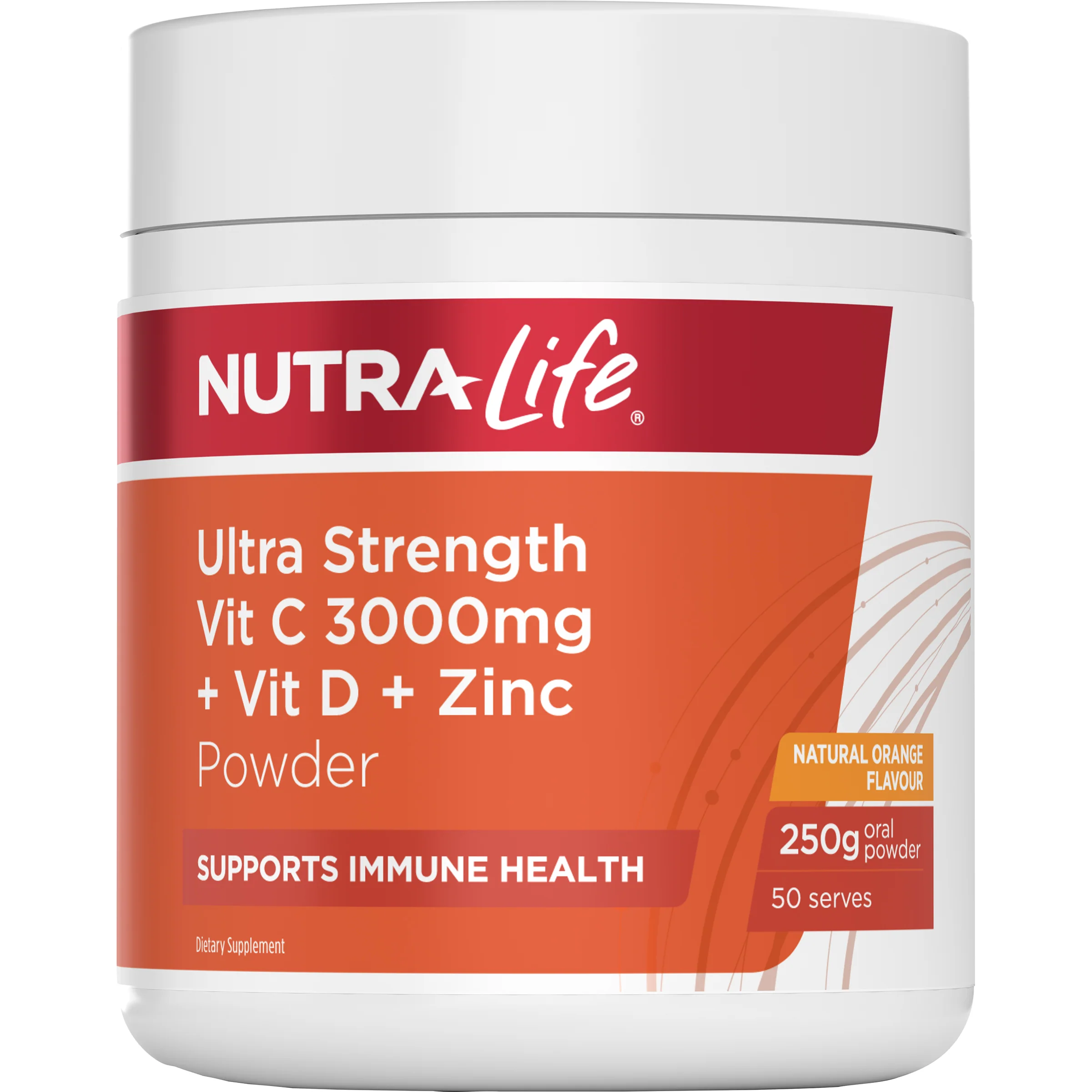 Nutra-Life Ultra Strength Vit C 3000mg + Vit D + Zinc Powder 250g