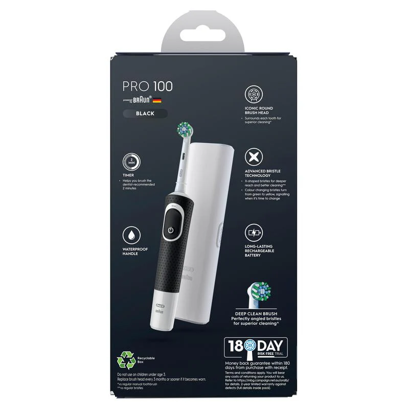 Oral B Pro 100 Deep Clean Electric Toothbrush Midnight Black - Image 4