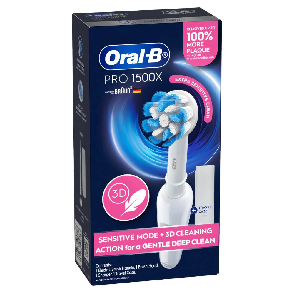 Oral B Pro 1500X Extra Sensitive White Electric Toothbrush White - Image 2