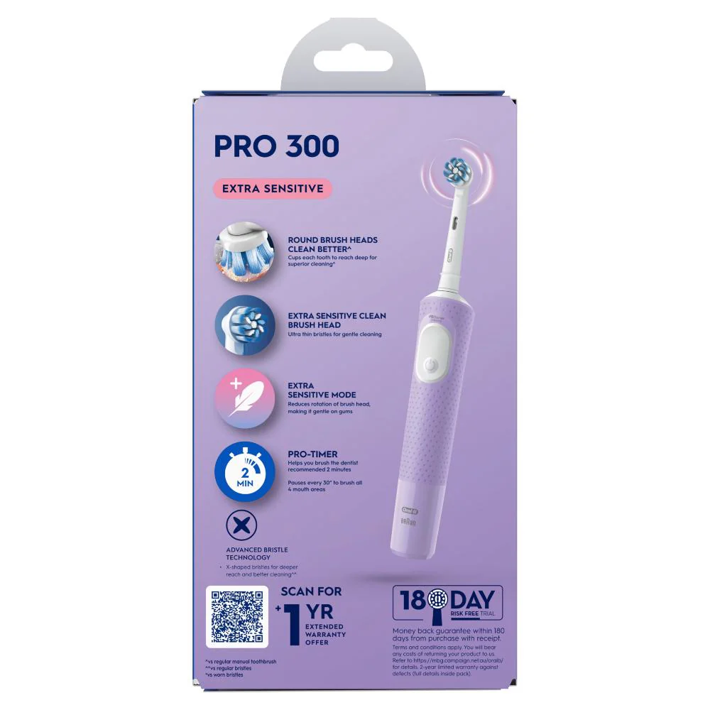 Oral B Pro 300 Clean Power Brush Lilac - Image 4