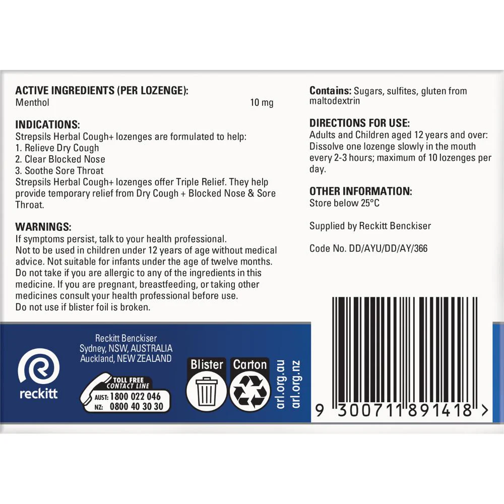 Strepsils Lozenges Herbal Cough Honey Lemon 16s - Image 3