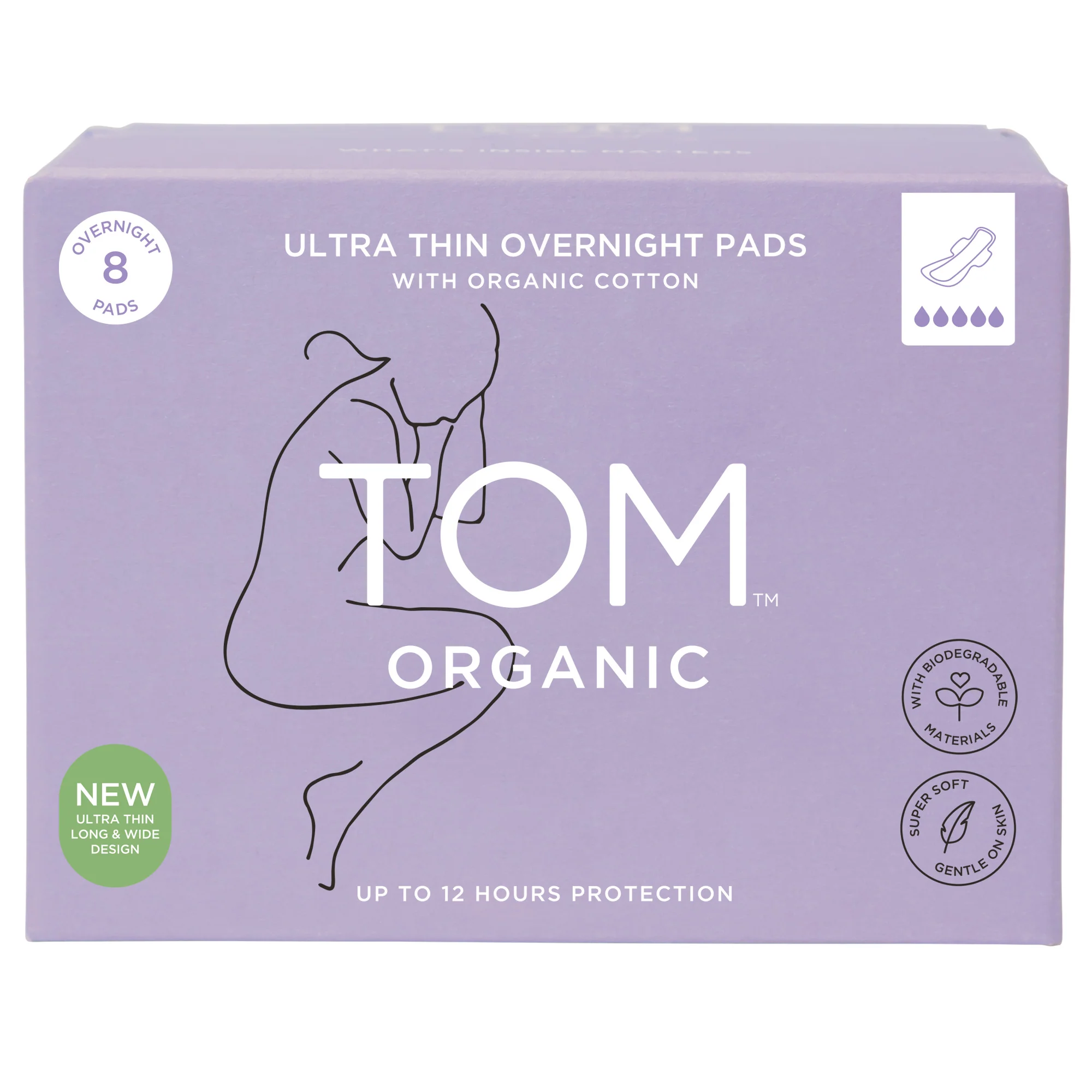 Tom Pad Organic Ultra Thin Overnight 8s 8pk