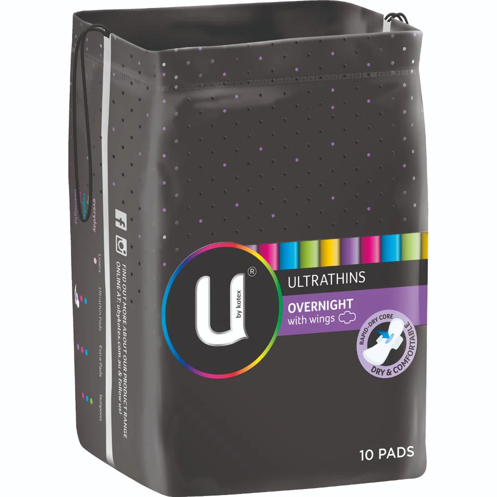 U By Kotex Pads Ultra Thin Wings Overnight 10pk